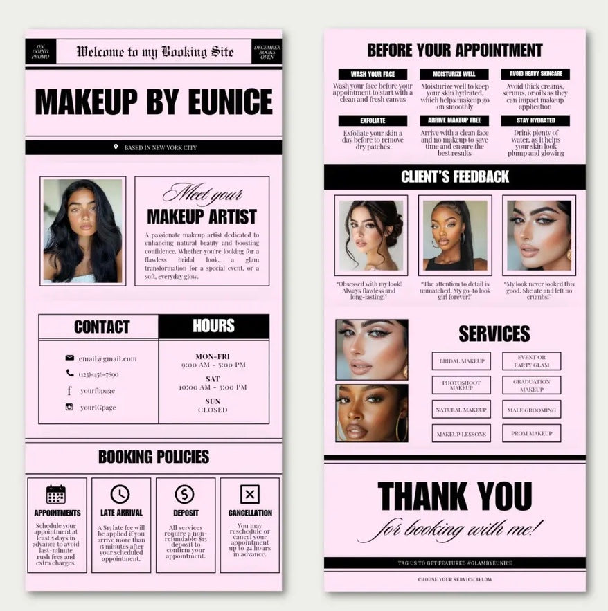 Website Booking Glam - Modèle 100% Personnalisable